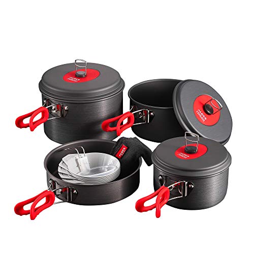 Alocs Camping Cookware Mess kit Gear, Camping Pots and Pans Set Aluminum Lightweight Folding Portable Outdoor Backpacking Camp Kitchen Accessories Equipment