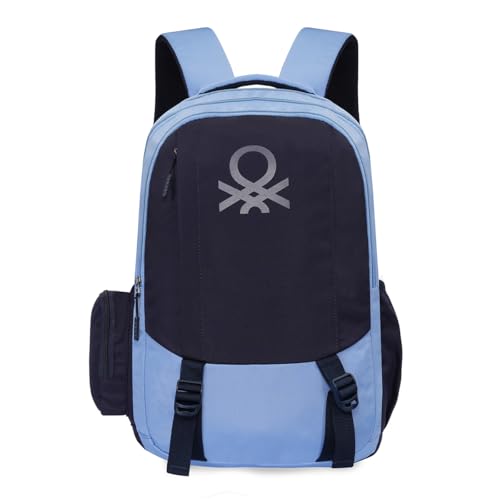 Image of United Colors of Benetton Turf 24L Laptop Backpack - Blue+Navy, Fits 15-inch Laptop, Water-Resistant with Secure Buckle, for Students & Commuters