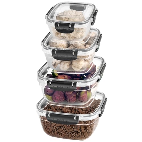 uandu Lock & Fresh 4er Frischhaltedosen mit Deckel für Lebensmittel, Tupperdosen Set, Mikrowellen-, und Gefriergeeignet, Vorratsdosen mit Deckel Luftdicht Set, Meal Prep Boxen, BPA frei Kunststoff