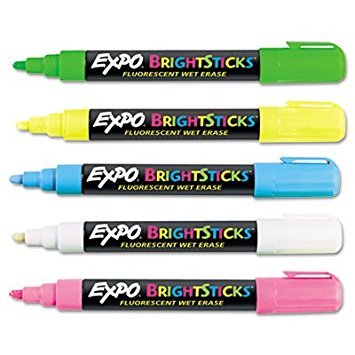 EXPOBright Sticks Wet-Erase Fluorescent Marker Set, Bullet Tip, Assorted