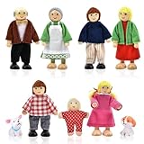 yotutun Muñecas Familiares, 9 Piezas Juego de Mini Familia Figuras Personas Casa de Muñecas Juguetes Casa de Pequeñas Muñecas de Madera Accesorios Regalo para Niño
