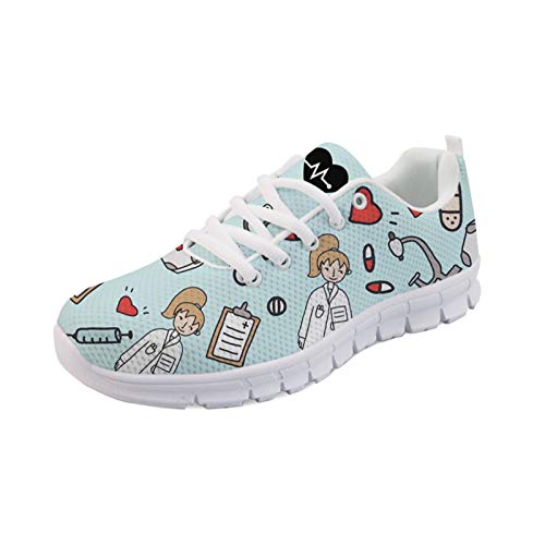 Belidome Zapatillas de Deporte con diseño de Enfermera para Mujer Zapatillas Planas Zapatos Transpirables Antideslizantes para Deportes Compras Viajes 38EU