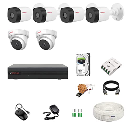 Image of CP Plus 8 Channel DVR + 2.4MP 2 Dome & 4 Bullet Cameras with Audio Recording (Day /Night Vision) + 2TB HDD + Copper Cable Roll (1+3) + 8 CH Power Supply + BNC & DC Full Combo Kit