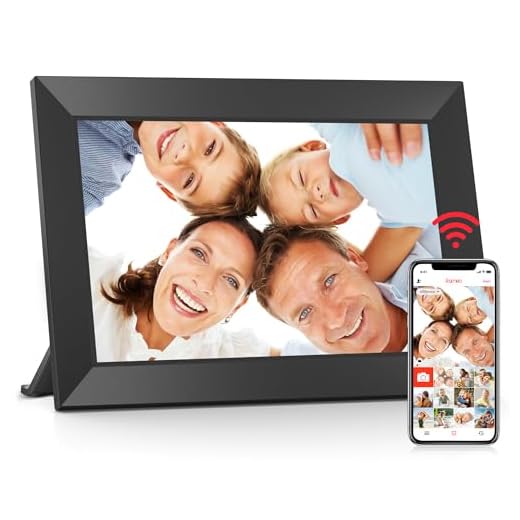 Frameo 10,1 Zoll WiFi Digitaler Bilderrahmen, 1280x800 HD IPS Touchscreen Foto Rahmen, 32GB Speicher, Automatische Rotation, Wandmontagefähig, Teilen Sie Fotos sofort von überall aus