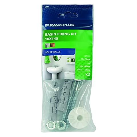 Rawlplug Wash Basin Fixing Kit Wall Mounted | Mounting Kit for Large Washbasins with Screws and Plugs | Bathroom Sink Fitting | Wall Hung Basin | Bathroom Fixtures,White,10x140,R-S1-KPU141 Cover