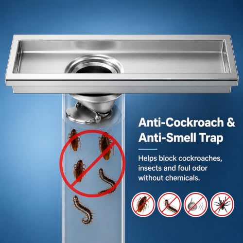 Image of Tapsa Tile Insert Floor Drain | 304 Stainless Steel | Invisible Shower Drain Channel | Shower Drain Channel | Water Drain Channel | with Cockroach Trap. (12X4, SS Matte Tile Insert Floor Drain 20 mm)