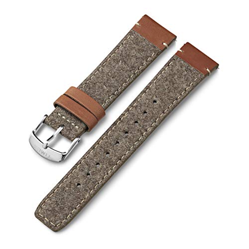 Bracelet en tissu Timex 20mm anti-transpiration en cuir véritable marron et boucle argentée