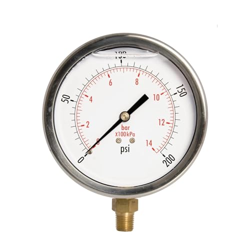 Manomètre de pression d'huile à montage inférieur 1/4 NPT boîtier inox 4"