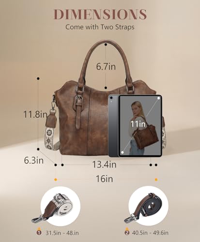 Image of VASCHY Hobo Purse for Women, Two-Strap Set, Easily Converts to Shoulder Bag, Crossbody Bag, or Tote Handbag, Travel Work Bag
