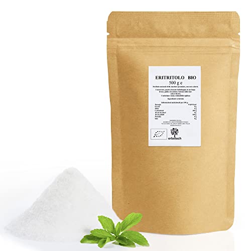 ERBOTECH Eritritolo BIO in Polvere, Busta da 500 g, Sostituto Biologico Naturale dello Zucchero con Zero Calorie, Adatto per Diabetici, Vegan, Senza Conservanti e Colorant