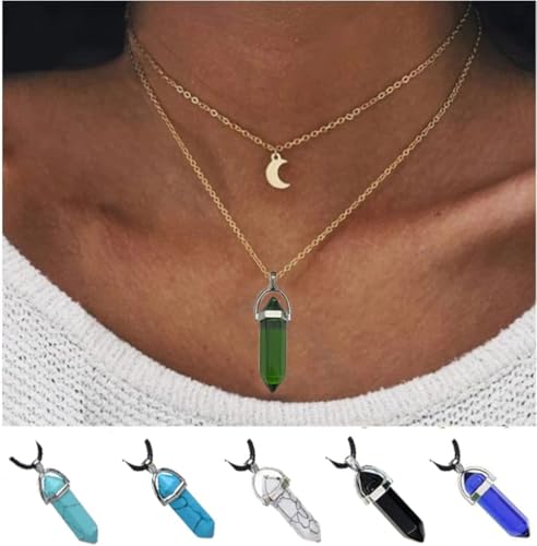 ZWLIYCHN Zestaw 15 kryształów czakr, kamienie lecznicze dla dzieci i dorosłych, sześciokątne kamienie do medytacji Reiki, kamienie szlachetne, czakra, z czarnym łańcuszkiem "zrób to sam"