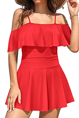 Traje de baño de una pieza con volantes SHEKINI y hombros descubiertos para mujer elegante