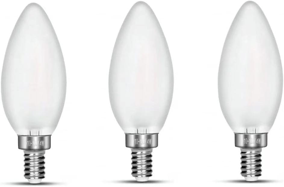 LED Candelabra Bulb, 40W Equivalent Chandelier Lamp, Dimmable E12 Base, Daylight White 4000K Filament, Frost Glass, 4W 400 Lumens 360 Beam Angle, 12 Pack