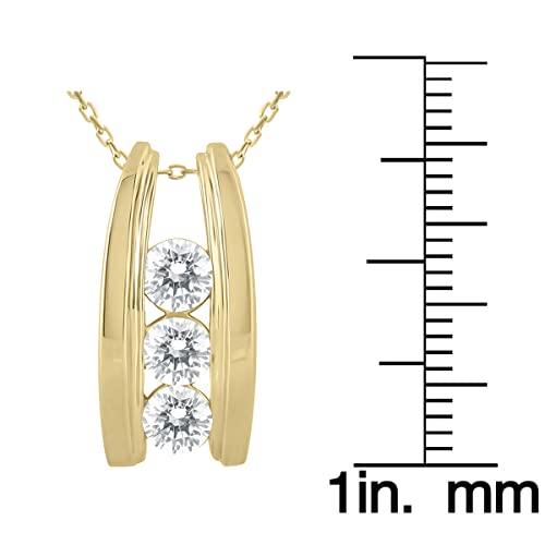 1 Carat TW Bar Set Three Stone Diamond Pendant Available in 14k Yellow and White Gold2