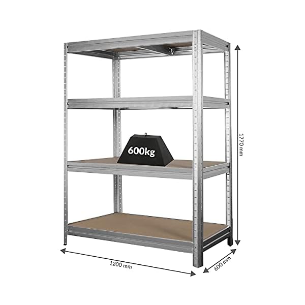 Certeo Stabiles Schwerlastregal | Tragkraft bis zu 600 kg pro Fachboden | HxBxT 1770 x 1200 x 600 mm | Kellerregal… – Bild 3