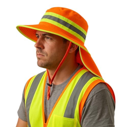 Image of TZ Promise Men High Visibility Reflective Bucket Hat with Neck Flap Wide Brim Boonie Sun Hat Cap
