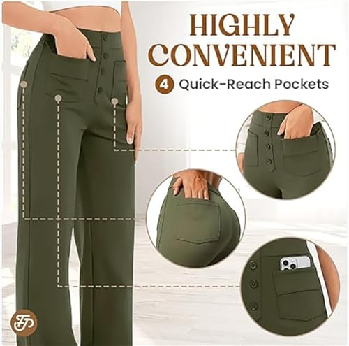 Women's Casual High Waist Stretch Pants, Loose High Waisted Wide Leg Pants Stretch Casual Pants.4