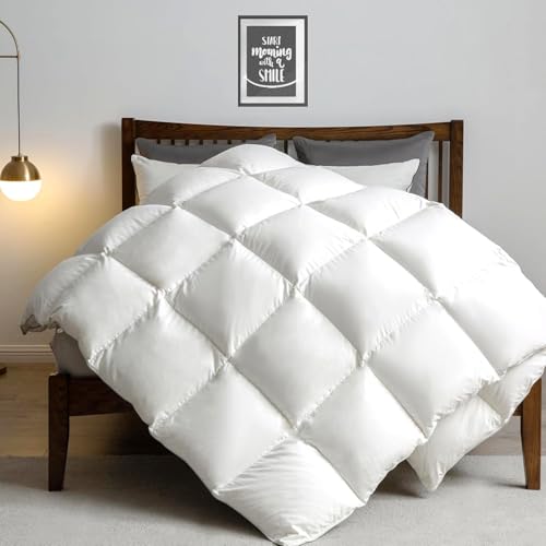 Image of APSMILE Down Comforter Queen Size, All Season Duvet Insert, Ultra-Soft High Fill-Power Bedding Comforter, Fluffy Medium Warm Hotel Collection with Corner Tabs, 90x90, White
