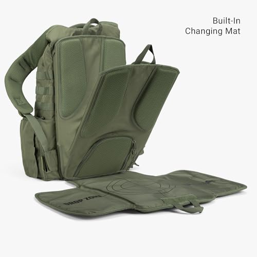 Tactical Baby Gear Daypack Tactical Diaper Bag Backpack for Dads - MOLLE compatible, Built-in Changing Mat, Stroller Straps (Ranger Green 4th Gen)