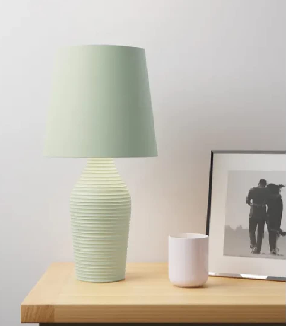 RA-HOMESTORE® New Ceramic Luna Stoneware Table Lamp with Faux Linen Fabric Shade (37.5cm x W 18cm) (Sage Green)