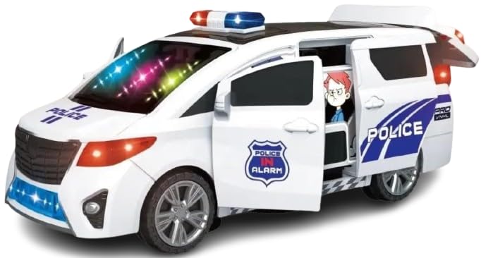 PNJB Children Police Vehicle Toys, 360 Degree Rotation, Battery Electric Vehicle, Colorful Flashing Light, Open The Door Automatically