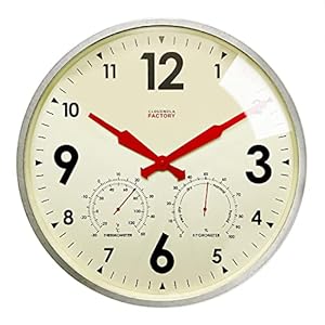 Cloudnola wasserdichte Metall-Wanduhr für drinnen und draußen, mit Thermometer und Hygrometer, graues Zink, 45,7 cm, geräuschlos