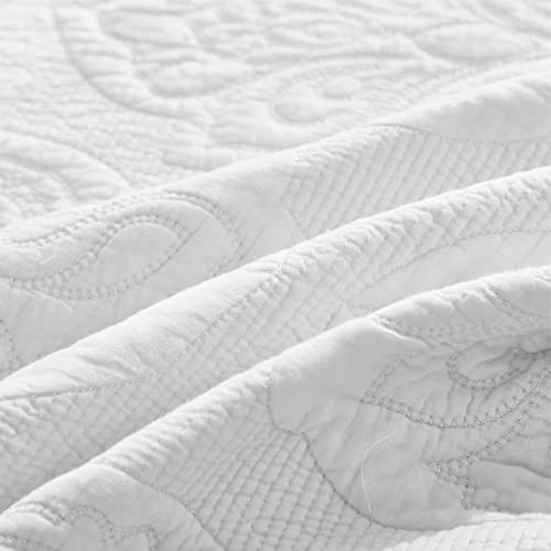 Brandream White Quilt Set Cotton Twin Size Farmhouse Comforter Set Vintage Paisley Matelasse Bedspread Coverlet Set(White Paisley) #TOP4