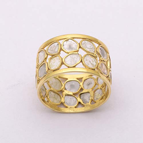 Shine Jewel 2.00 Ctw Diamond Polki Gold Vermeil 925 Sterling Silver Ring - Natural Polki Diamond Band - Eternity Band Ring (10.5) #TOP1