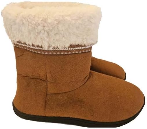 isotoner Microsuede Boot Slippers, Size 7.5-8 Medium, Cognac