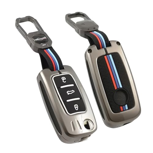 Image of KINGSWAY Volkswagen Car Key Cover and Keychain Perfect Shape and Compatible with 3 Buttons Smart Key of All Volkswagen Cars, Remote Key Shell, Car Key Chain Cover, 360 Protection, Gunmetal Grey