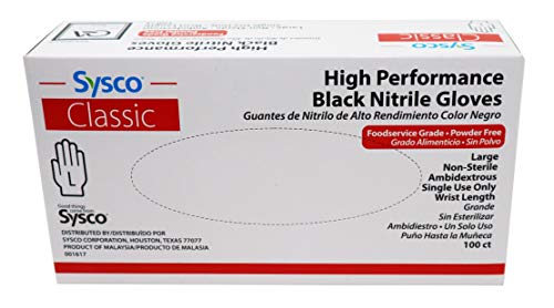 Sysco Nitrile High Performance Gloves, Powder Free, Food Grade, Disposable (100 Gloves Pack) (Large - Black) #TOP1