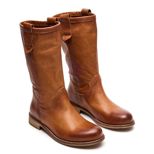 Mid Calf Boots for Women Pull On Fall Riding Boots Round Toe Comfortable Low Chunky Heel Casul Dress Boot