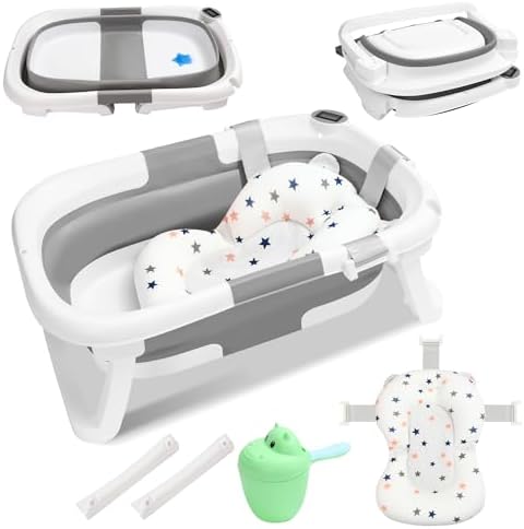 Set Vaschetta Pieghevole Per Bagnetto + 4 Accessori – XXL 45L, 0-5 Anni, Portatile, Doppia Scocca