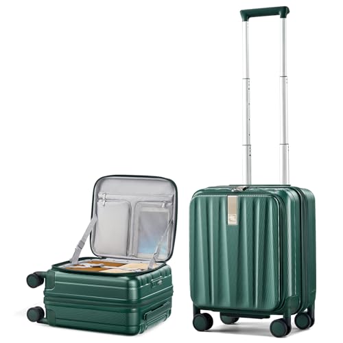 Image of Hanke 45cm Expandable Mini Cabin Trolley Bags, Hard Shell Polycarbonate Top Opening Suitcase, 8 Silent Spinner Wheels, Lightweight Carry On Luggage for Daily Commute & Short Travel,Blackish Green
