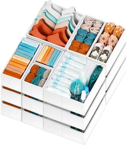 【FAMILY PACK】Drawer Organizer Clothes, 20 Pack Dresser Organizer Bins for Baby Clothes - Underwear Bra Sock Organizer - Fabric Closet Organization and Storage Dividers for Nursery Bedroom Dorm