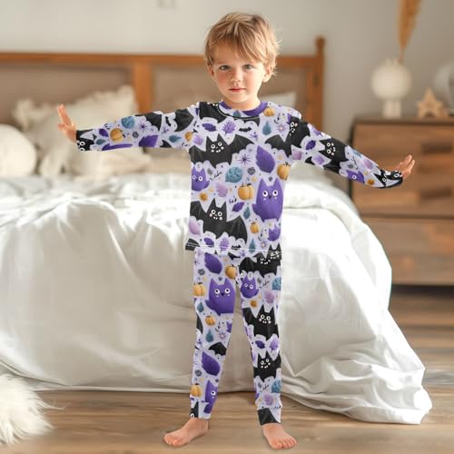 Pajama Sets Long Sleeve Halloween Themed Bat Pattern Design Soft Comfy Sleepwear 2 Piece PJS 3-8T 6