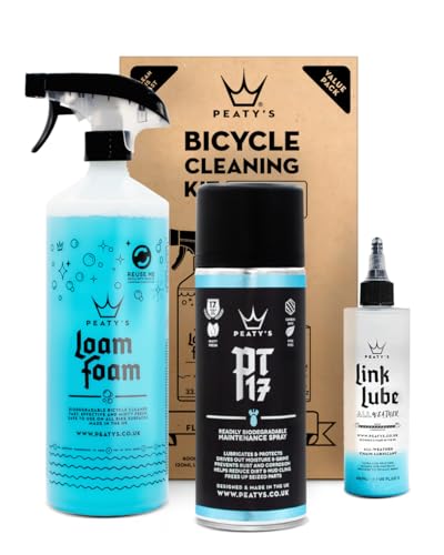 Peaty's Kit de Nettoyage Vélo 3-en-1 - Lubrifiant Chaîne, Nettoyant Frein et Spray Protecteur, Kit de Démarrage pour le Nettoyage Velo, Pour Vélos de Course, VTT et Électriques