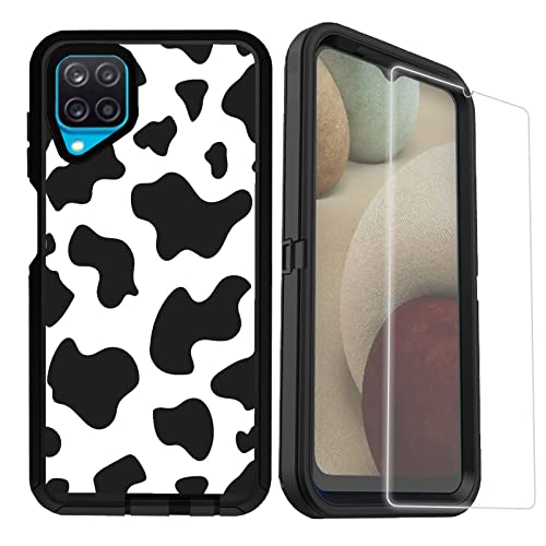 Coque Samsung Galaxy A12 antichoc anti-rayures avec vitre écran et motif vache fille