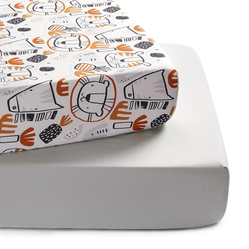 Image of TILLYOU Baby Crib Sheets for Boys Girls, Super Soft Toddler Bed Sheets, 2 Pack Sheets for Standard Crib Mattress 28x52in, Lion