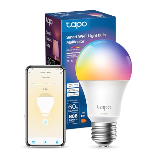 Tapo NEW TL13E Smart Bulb E27 Multicolour Alexa Light Bulb 8.3W (60W) E27 Smart Bulb Dimmable Schedule & Timer Away Mode Energy Saving Voice Control Alexa & Google No Hub Needed App Control