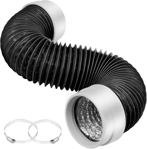 Dryer Vent Hose 4 Inch 3FT Heavy Duty 6-Layer Flexible Aluminum Dryer Duct with Rubber Seal Connectors Heat Resistant Insulated Dryer Exhaust Hose for Tight Spaces Easy-Install Dryer Vent Kit