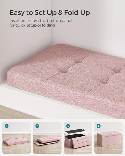 Image of SONGMICS Mazie Collection - 30 Inches Folding Storage Ottoman Bench, Ottoman Foot Rest, End of Bed Bench, Storage Chest, Load 660 lb, for Living Room, Bedroom, Entryway, Jelly Pink ULSF047R11