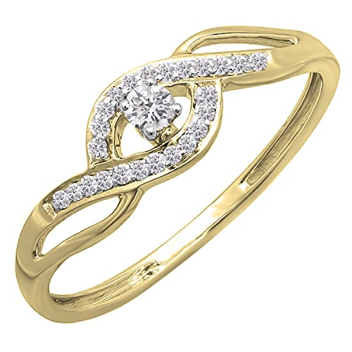 Dazzlingrock Collection 0.15 cttw Round White Diamond Criss Cross Promise Ring for Women in 10K Solid Gold
