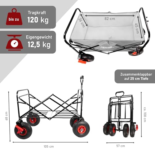 LEMODO Bollerwagen faltbar in grau, Handwagen mit Luftreifen, Leiterwagen mit 120 kg Tragkraft, Faltbollerwagen mit 2 Bremsen, Transportwagen für Hunde, Utensilien und Gepäck – Bild 7