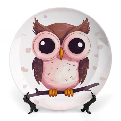 Plato decorativo de porcelana con búho blanco 7 pulg miniatura 1