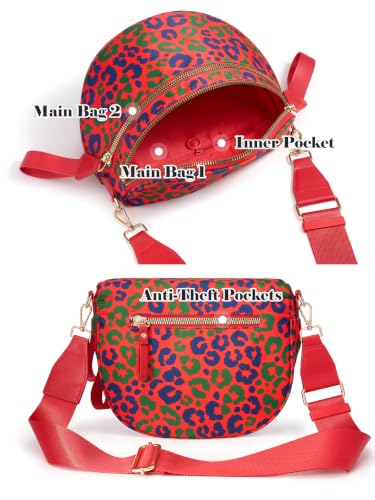 Image of Pure Colour Crossbody Bag Bum Bag for Women,Spacious Purse Fanny Packs Belt Bag,Oversized Bum Bag (Blue Green Leopard Bum Bag)