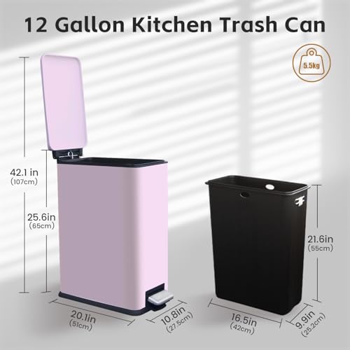 Caneca de basura rectangular rosa con tapa 45 L miniatura 3