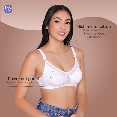 Image of INKURV Non-Padded Full Coverage Bra for Women with Cotton Blend Lining | Stylish and Stretchable Net Design | Fancy and Soft Bra for Women Daily use