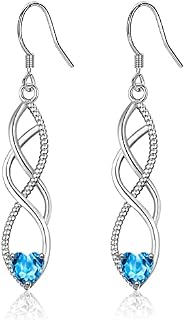 Sterling Silver Drop Earrings for Women Girl, Silver Dangle Earrings with Cubic Zirconia Twisted Linear Hypoallergenic Earring for Sensitive EarsJewellery Gift for Birthday Anniversary Christmas