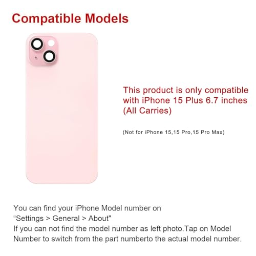 Perzework Rear Back Glass Replacement for iPhone 15 Plus 6.7-inches + Pre-Installed Plate and Camera Frame and Lens + Reparing Tool Kit (Pink) by Perzework - Image 2